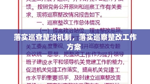 落實巡查整治機制，落實巡察整改工作方案 