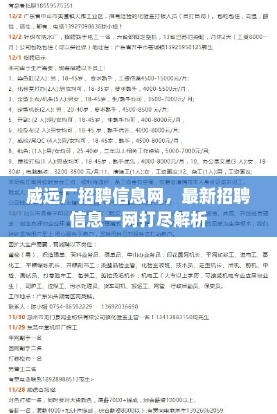 威遠廠招聘信息網(wǎng)，最新招聘信息一網(wǎng)打盡解析